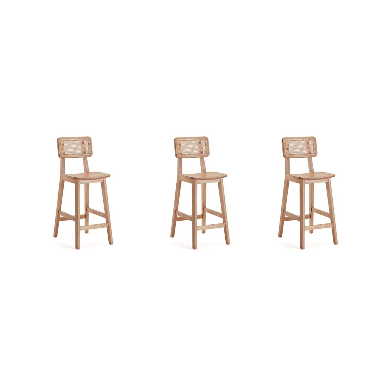 Manhattan Comfort Versailles Counter Stool and Natural Cane - Set of 3